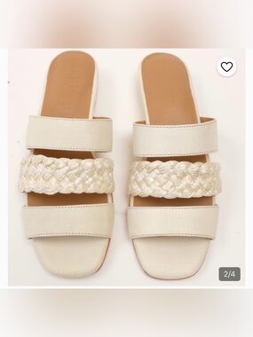 Women's Cream Braided Double-strap Slides